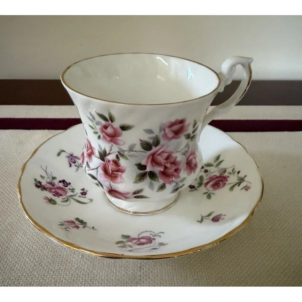 VTG Royal Dover Fine Bone China Teacup and Royal Victoria Saucer England Floral